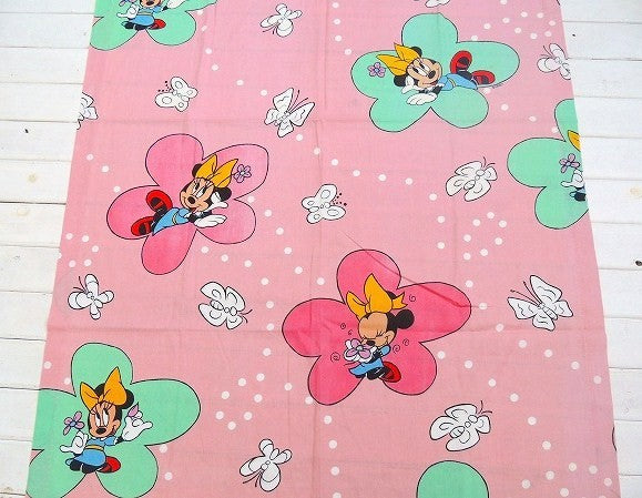 【ミニーマウス】ディズニー・フラワー&蝶々柄・ヴィンテージ・カーテン/生地 USA