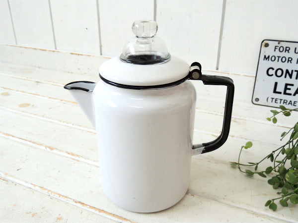 【ホワイト×ブラック】ホーロー製・ヴィンテージ・パーコレータ・コーヒーポット・ケトル・アウトドア