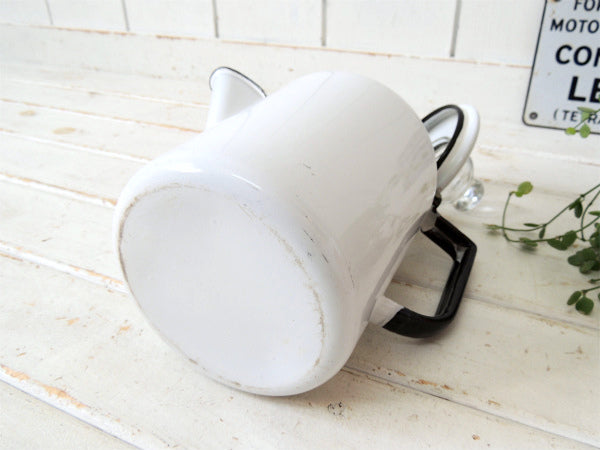 【ホワイト×ブラック】ホーロー製・ヴィンテージ・パーコレータ・コーヒーポット・ケトル・アウトドア