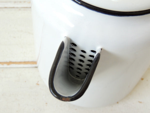 【ホワイト×ブラック】ホーロー製・ヴィンテージ・パーコレータ・コーヒーポット・ケトル・アウトドア