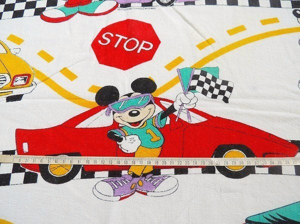 【ミッキーマウス】スポーツカー×チェッカーフラッグ柄・ヴィンテージ・ユーズドシーツ(1/2)