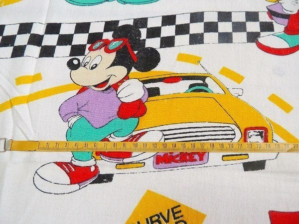【ミッキーマウス】スポーツカー×チェッカーフラッグ柄・ヴィンテージ・ユーズドシーツ(1/2)