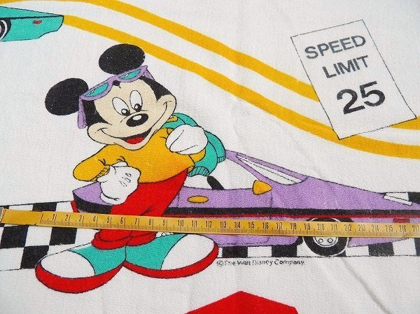 【ミッキーマウス】スポーツカー×チェッカーフラッグ柄・ヴィンテージ・ユーズドシーツ(1/2)