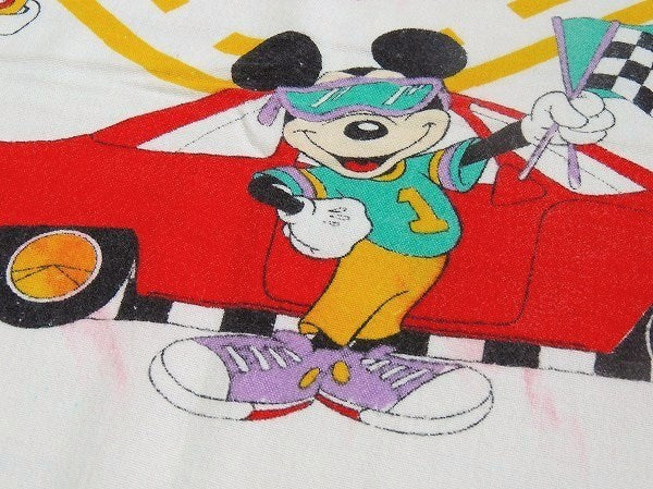 【ミッキーマウス】スポーツカー×チェッカーフラッグ柄・ヴィンテージ・ユーズドシーツ(1/2)