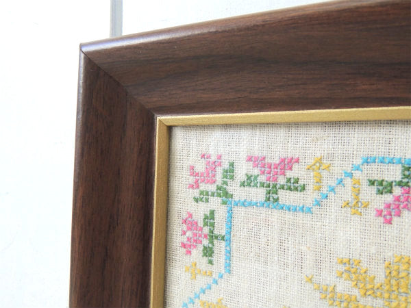 細工 エンジェル 天使・木製フレーム・ヴィンテージ・刺繍 フレーム サンプラー US
