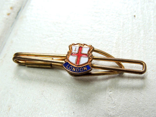 ロンドン・イングランド 国旗モチーフ・ダブルライン・ゴールドトーン・アンティーク・タイピン