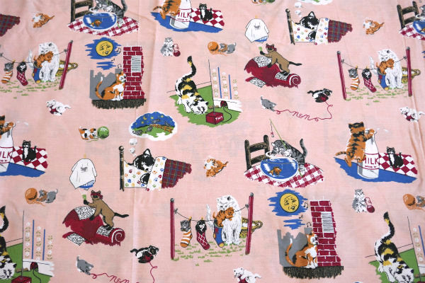American Genius&Co・いたずら子猫・ネコ・ヴィンテージ・ユーズドシーツ(上半分)
