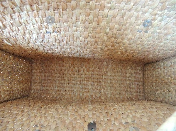 USA!ストライプ柄×ボーダー柄・ヴィンテージ・ストローバッグ/ビーチバッグ/かごバッグ(中)