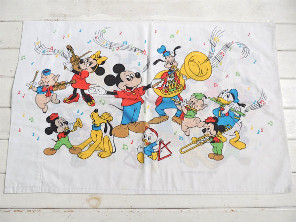 【ディズニーの仲間】ミッキー&3匹のこぶた・オーケストラ柄・ヴィンテージ・ピロケース/枕カバーUSA