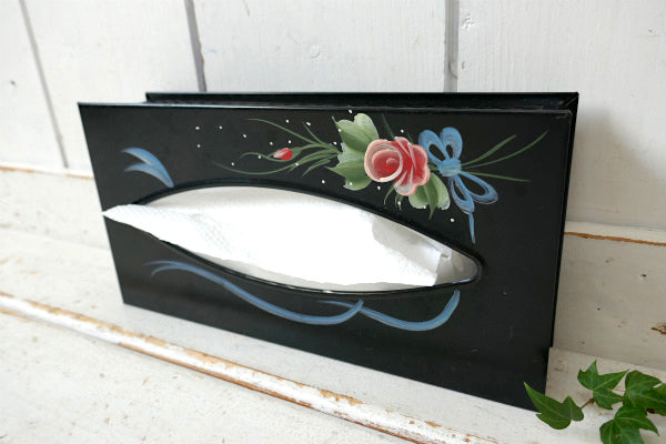 デコラティブ・花柄・トールペイント・メタル製・ヴィンテージ・ティッシュケース・ティッシュボックス