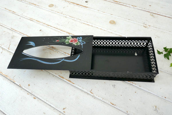 デコラティブ・花柄・トールペイント・メタル製・ヴィンテージ・ティッシュケース・ティッシュボックス