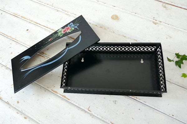 デコラティブ・花柄・トールペイント・メタル製・ヴィンテージ・ティッシュケース・ティッシュボックス