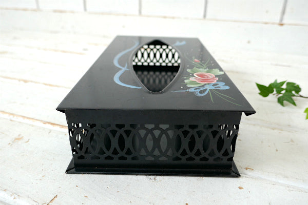 デコラティブ・花柄・トールペイント・メタル製・ヴィンテージ・ティッシュケース・ティッシュボックス