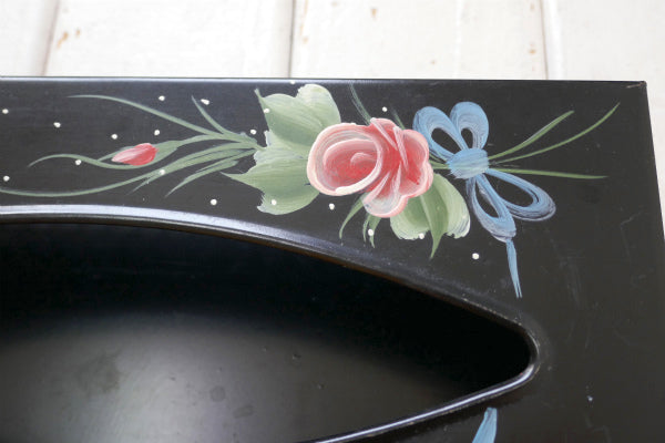 デコラティブ・花柄・トールペイント・メタル製・ヴィンテージ・ティッシュケース・ティッシュボックス