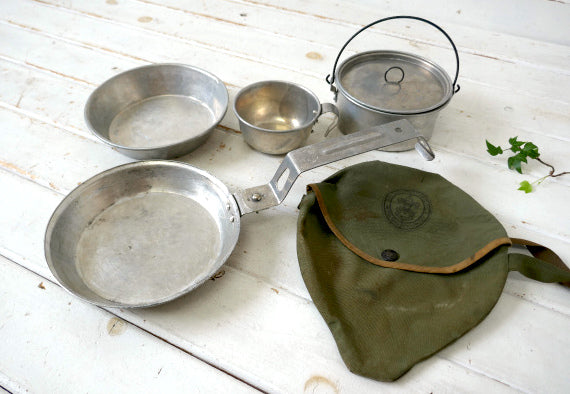 ボーイスカウト NY アルミ製 50's ヴィンテージ メスキット クッカー 専用ケース付き USA