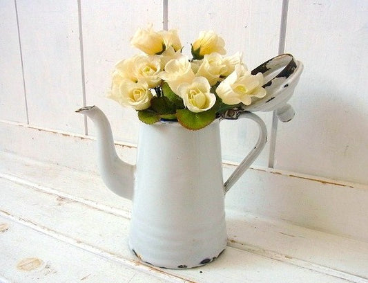 白色・ホーロー製・アンティーク・ポット/ケトル/水差し/ガーデニング USA