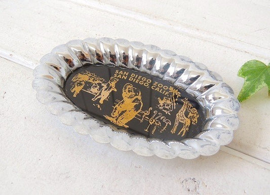 【サンディエゴ動物園】メタル製×ガラス製・動物柄・ヴィンテージ・トレイ/小物トレイ