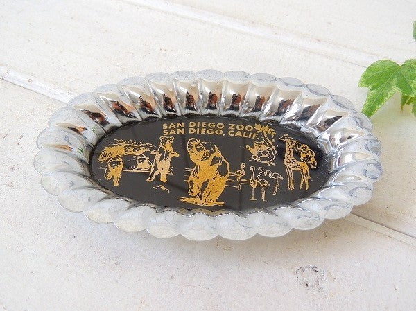 【サンディエゴ動物園】メタル製×ガラス製・動物柄・ヴィンテージ・トレイ/小物トレイ