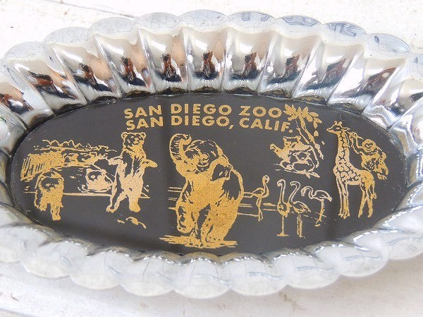 【サンディエゴ動物園】メタル製×ガラス製・動物柄・ヴィンテージ・トレイ/小物トレイ