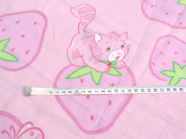 【ストロベリーショートケーキ】ネコのカスタード・イチゴ総柄・ユーズドシーツ(ボックスタイプ)