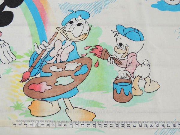 【ミッキー&フレンズ】ディズニー・レインボー柄・ヴィンテージ・カーテン/生地/ハーフシーツ