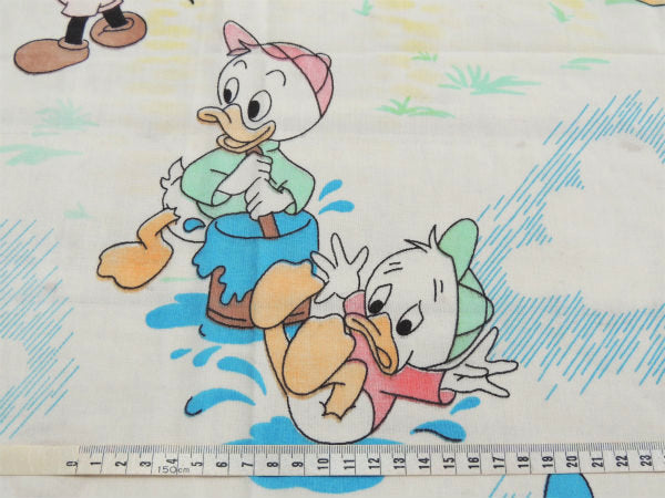 【ミッキー&フレンズ】ディズニー・レインボー柄・ヴィンテージ・カーテン/生地/ハーフシーツ