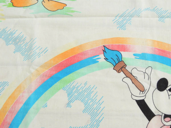 【ミッキー&フレンズ】ディズニー・レインボー柄・ヴィンテージ・カーテン/生地/ハーフシーツ
