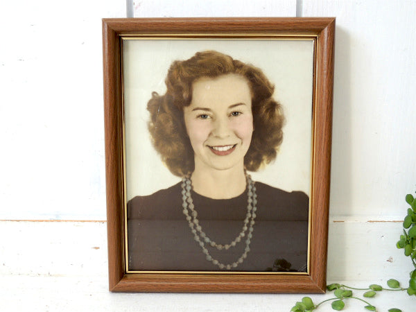ウッド柄×ガラス製 額 USA ヴィンテージ・フォトフレーム アンティーク 写真付き