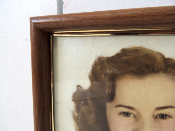 ウッド柄×ガラス製 額 USA ヴィンテージ・フォトフレーム アンティーク 写真付き
