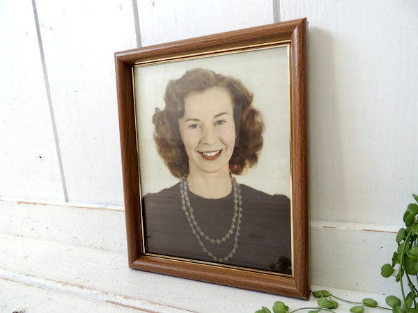 ウッド柄×ガラス製 額 USA ヴィンテージ・フォトフレーム アンティーク 写真付き