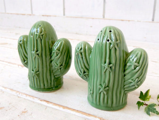 サボテン・カクタス・セラミック製・ヴィンテージ・ソルト&ペッパー・シェイカー・キッチン用品 USA