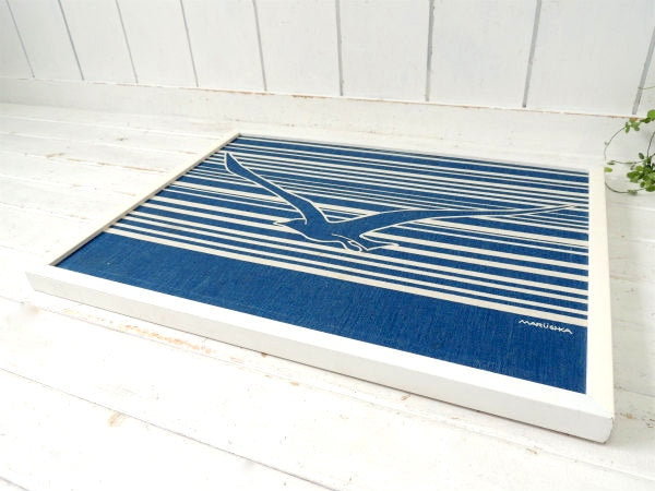 【Marushka】カモメ柄・ファブリック製・ヴィンテージ・アートフレーム・ウォールアート・壁飾り