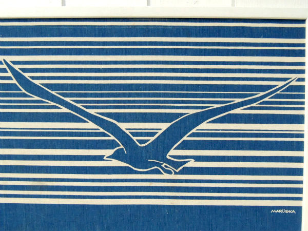 【Marushka】カモメ柄・ファブリック製・ヴィンテージ・アートフレーム・ウォールアート・壁飾り