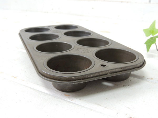 【EKCO】シャビーなティン製・アンティーク・マフィンモールド/菓子型/ベーキングティン/8つ穴
