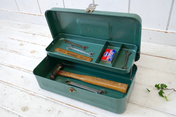 My Buddy グリーン メタル製 2段式 ヴィンテージ タックルボックス ツールケース 工具箱