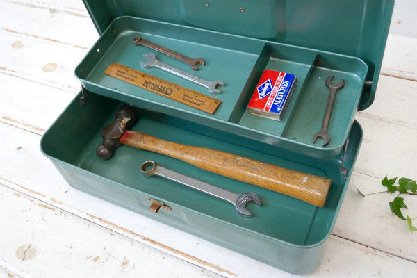 My Buddy グリーン メタル製 2段式 ヴィンテージ タックルボックス ツールケース 工具箱