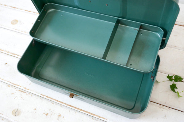 My Buddy グリーン メタル製 2段式 ヴィンテージ タックルボックス ツールケース 工具箱