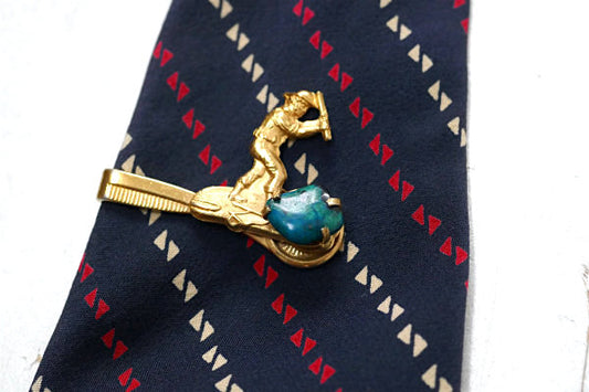 天然石 ターコイズ 採掘者 ゴールドトーン・ビンテージ タイピン USA タイクリップ アメリカ