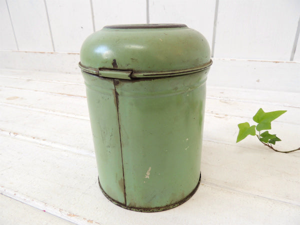 【TEA】ミントグリーン色・ティン製・アンティーク・キャニスター/ティン缶 USA