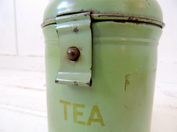 【TEA】ミントグリーン色・ティン製・アンティーク・キャニスター/ティン缶 USA