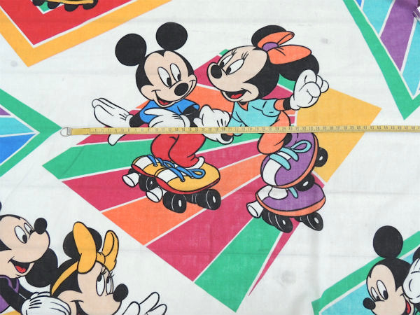 【ミッキー&ミニー】ローラースケート柄・ヴィンテージ・ユーズドシーツ(ボックスタイプ) USA
