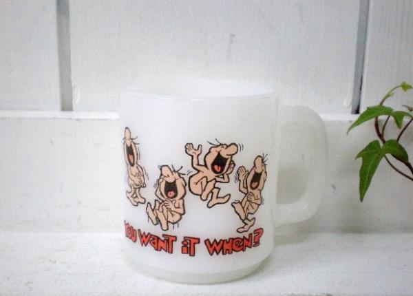 【グラスベイク・Glasbake・1980's】アドバタイジング・マグカップ・ミルクガラス