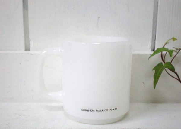 【グラスベイク・Glasbake・1980's】アドバタイジング・マグカップ・ミルクガラス