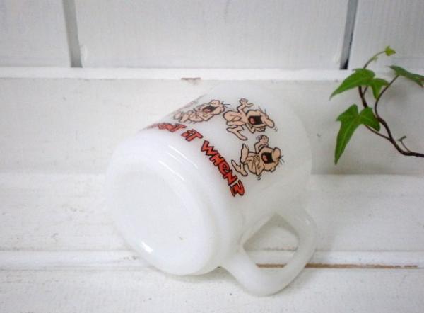 【グラスベイク・Glasbake・1980's】アドバタイジング・マグカップ・ミルクガラス