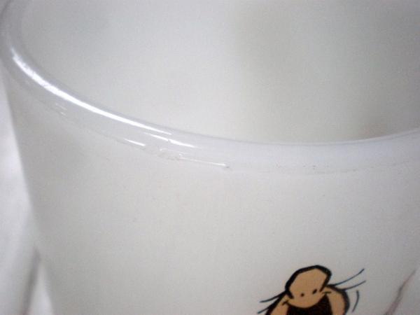 【グラスベイク・Glasbake・1980's】アドバタイジング・マグカップ・ミルクガラス