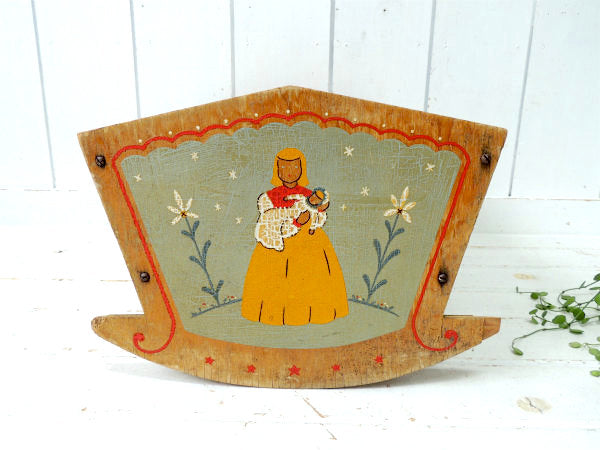 USA 花柄&母子 ハンドペイント 木製 アンティーク ゆりかご ロッキング ベビーベッド バスケットドールベッド