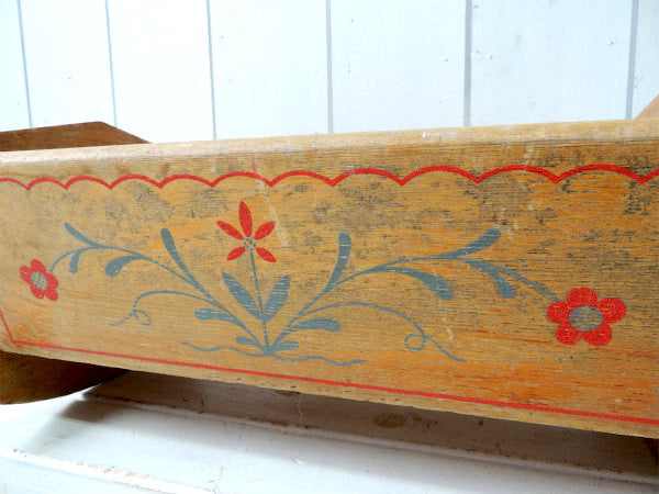 USA 花柄&母子 ハンドペイント 木製 アンティーク ゆりかご ロッキング ベビーベッド バスケットドールベッド