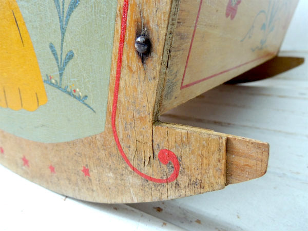 USA 花柄&母子 ハンドペイント 木製 アンティーク ゆりかご ロッキング ベビーベッド バスケットドールベッド