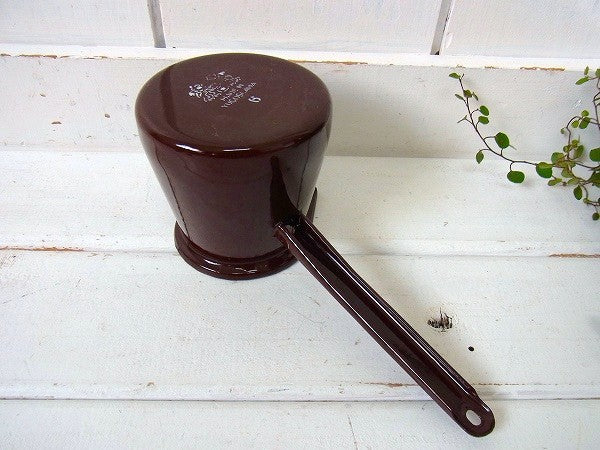 ユーゴスラビア製・ブラウンのアンティーク・ホーロー・バターメルター/鍋