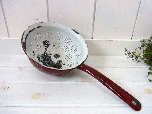 ハンドル付き・アンティーク・ホーローコランダー/水切りボウル